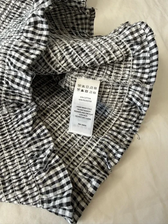 Sincerely Jules Black White Gingham Puff Sleeve Smocked Crop Top Medium - Picture 7 of 8